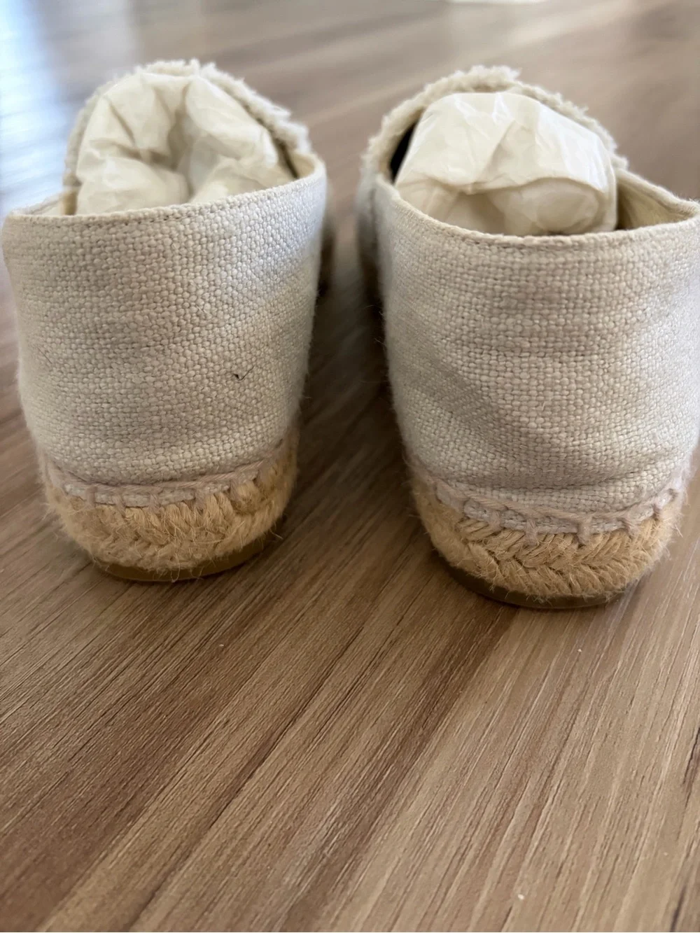 CHANEL Cream and Black Canvas Espadrilles with Frayed CC Logo